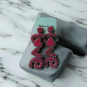Pink Beaded LOVE Earrings
